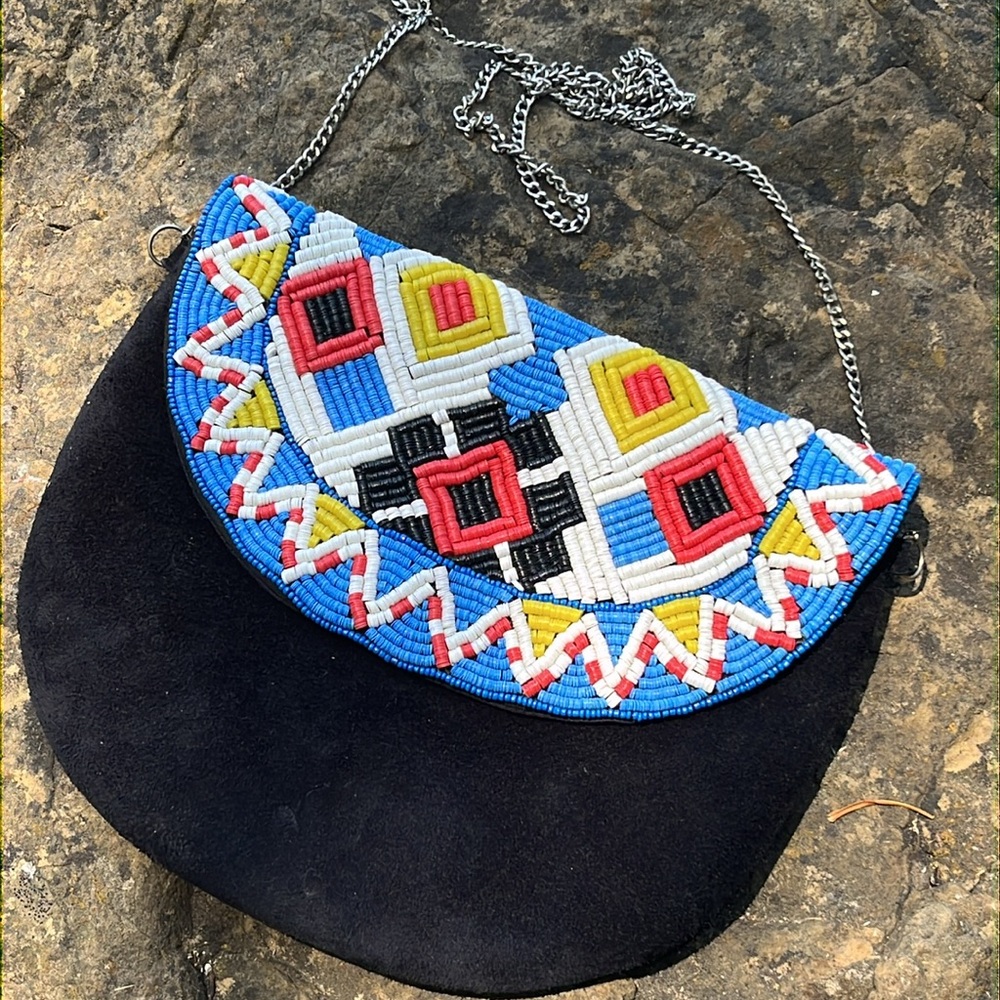 USA Handprint Dream Apparel leather and beaded purse